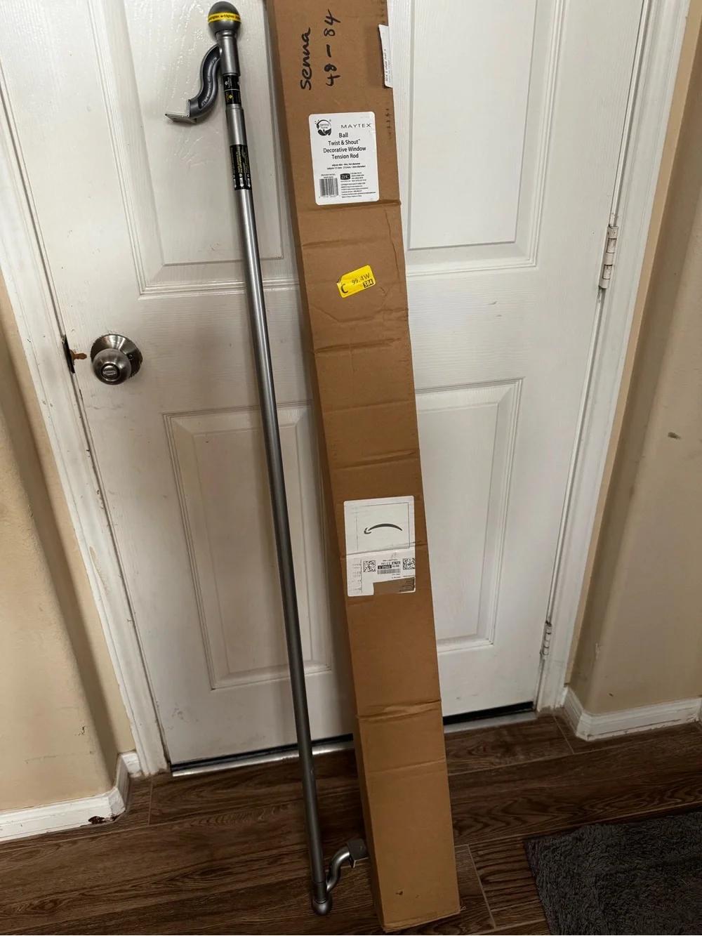 Adjustable Curtain Tension Rod With Decorative Round Finials 48-84